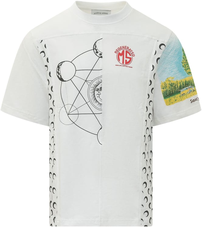 Marine Serre T-shirt con Stampa Grafica e Inserti