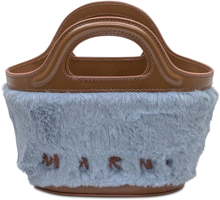 Marni Marni Borsa Tote in Pelliccia Azzurra e Pelle Marrone