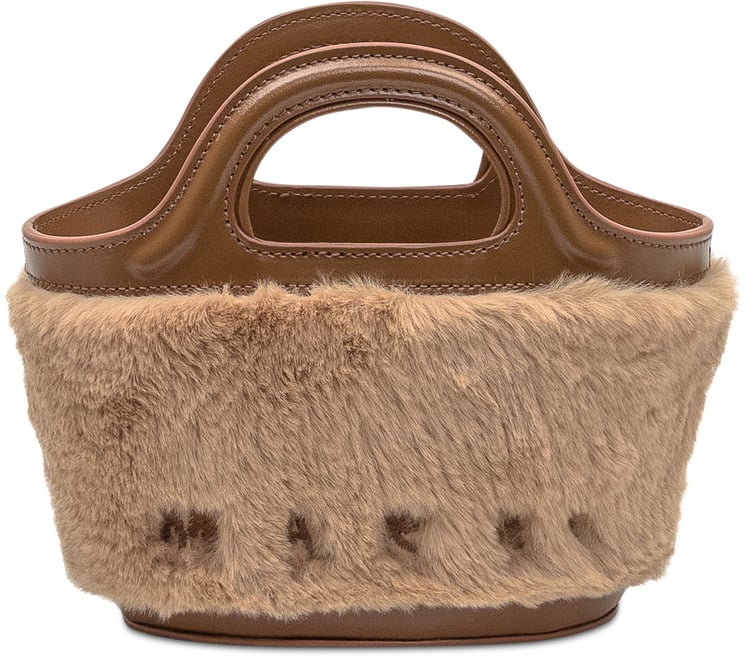 Marni Marni Borsa a Tracolla in Pelliccia Beige e Pelle Marrone