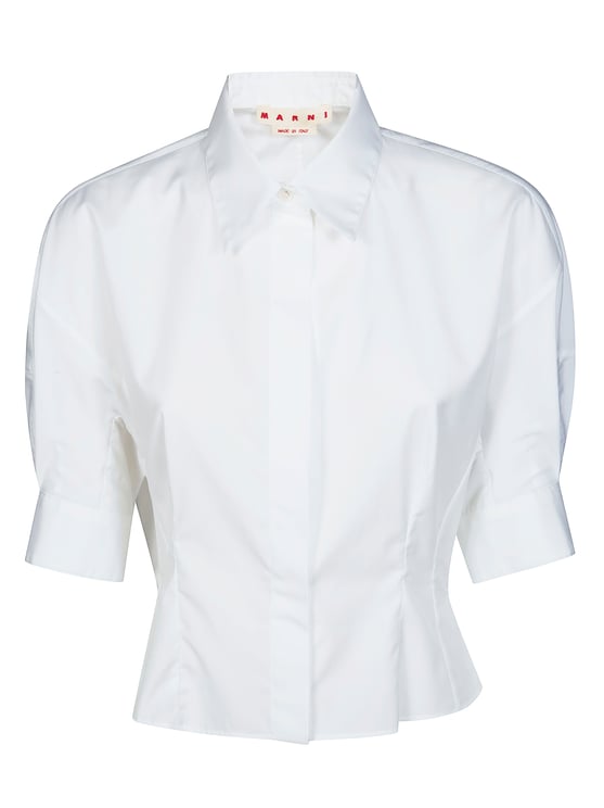 Marni White Puffed Short Sleeve Cropped Shirt