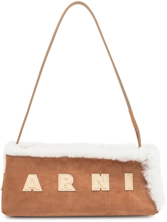 Marni Borsa In Shearling E Camoscio Marrone Marni