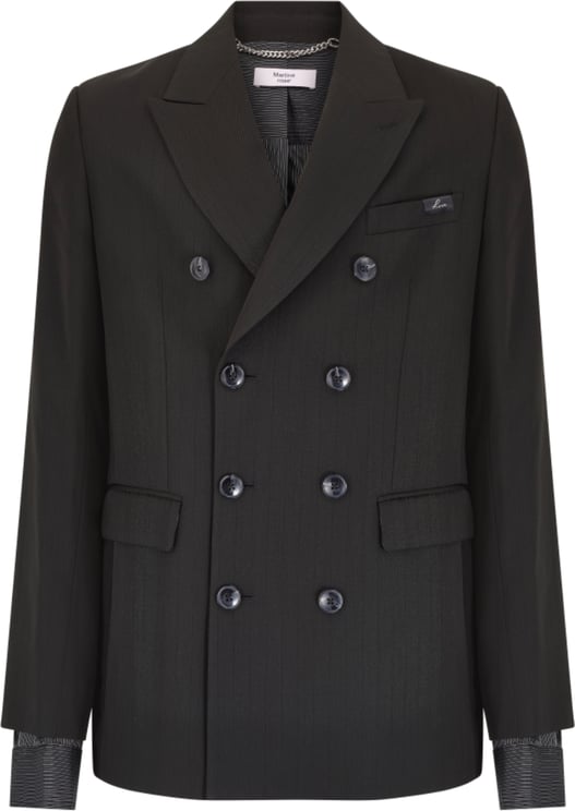 Martine Rose Double Breasted Short Coat Black Pinstripe