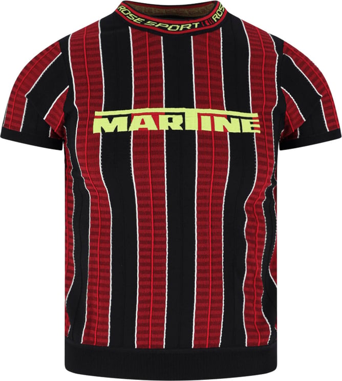 Martine Rose Red Ribbed Striped Cotton T-Shirt