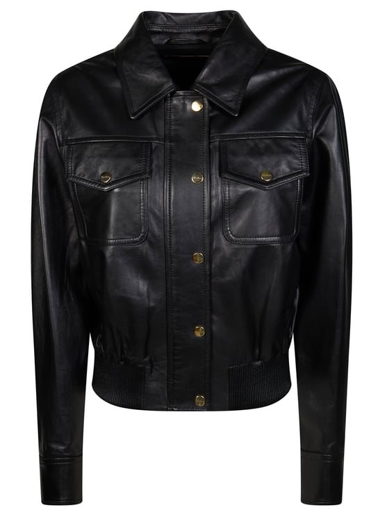 Max Mara Biada Cropped Flap Pocket Leather Jacket