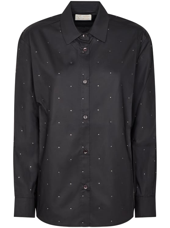 MC2 Saint Barth Classic Black Button-Down Shirt with Strass Embellishments