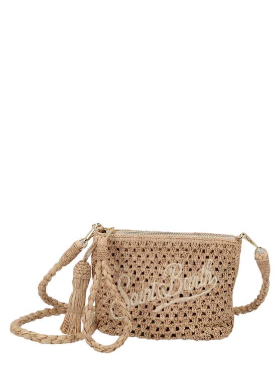 MC2 Saint Barth Raffia Open-Weave Crochet Tassel Clutch