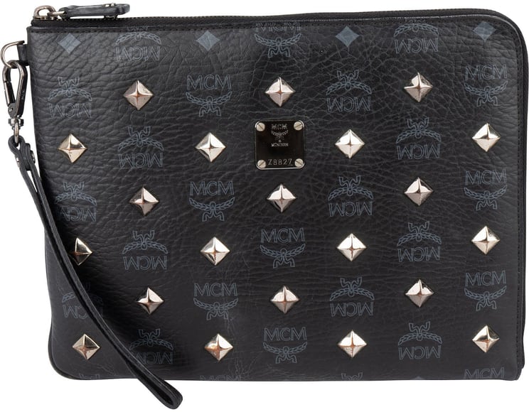 MCM MCM Monogram Studded Visetos Leather Clutch Bag