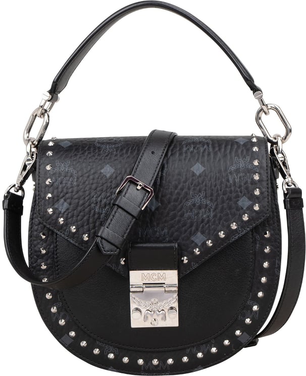MCM MCM Visetos Monogram Patricia Studded Saddle Crossbody Handbag