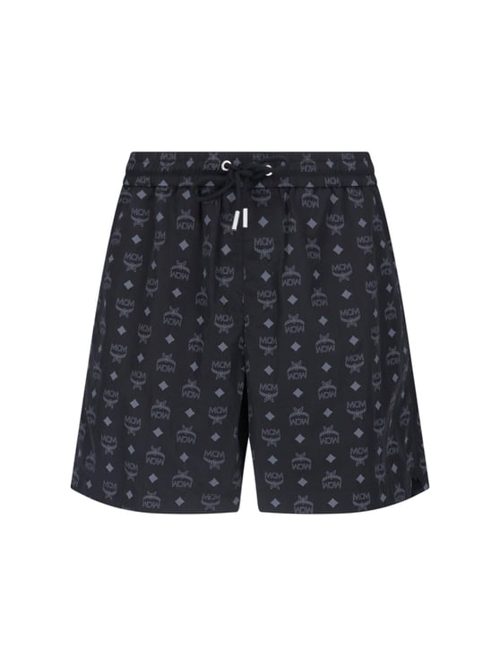 MCM Black Fabric Logo Swim Shorts