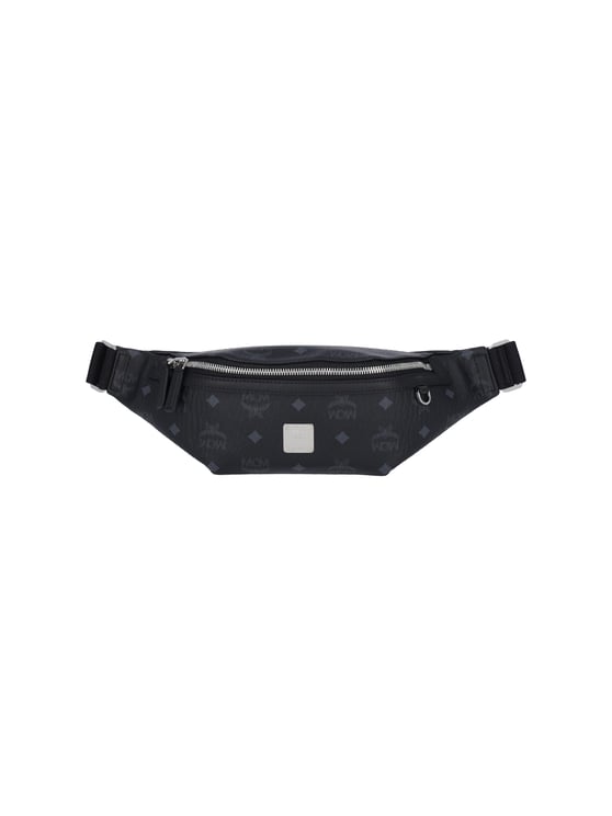 MCM Black Fursten Small Visetos Canvas Belt Bag