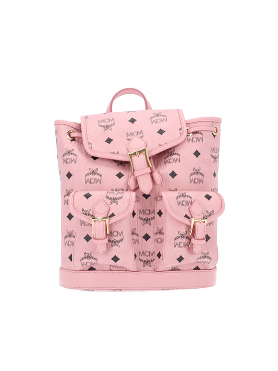 MCM Pink Aren Visetos Flap Backpack
