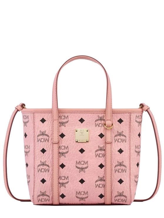 MCM Pink Textured Logo Tote Bag