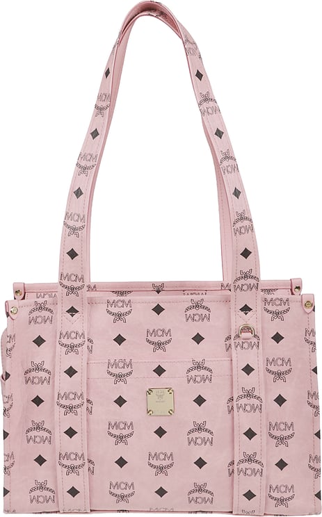 MCM Rectangular Tote Bag with Logo Print and Gold-tone Plaque