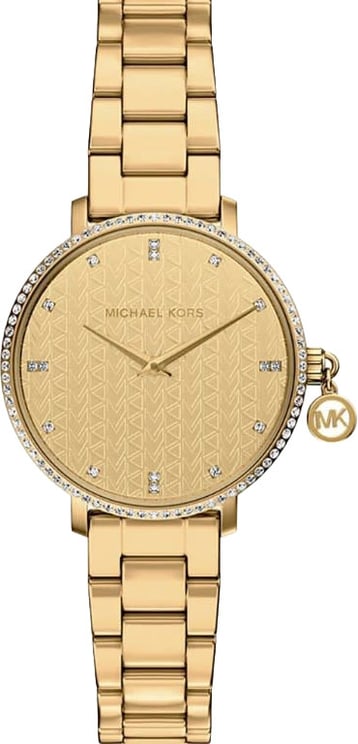 Michael Kors Michael Kors Horloge MK7572 Pyper Staal Goudkleurige Plating Quartz met Kristallen en Hangend Bedel 32mm