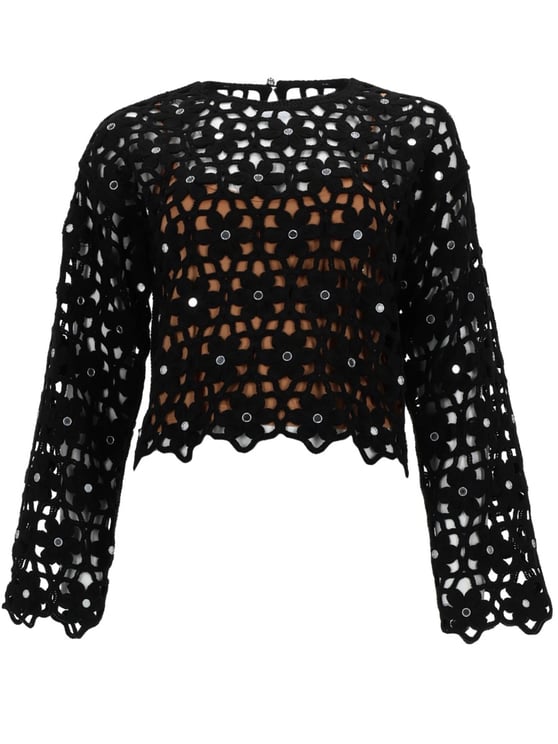 Michael Kors Crochet Floral Openwork Cropped Top
