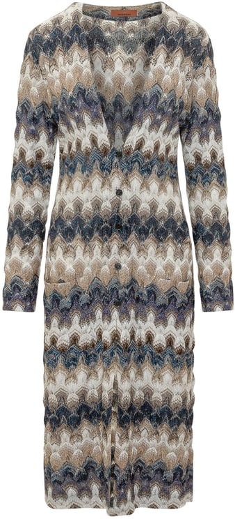 Missoni Cardigan Lungo a Maniche Lunghe con Chiusura Frontale e Motivo Astratto
