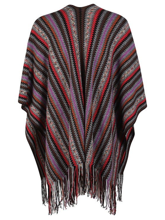 Missoni Vibrant Zigzag Pattern Poncho with Fringed Edges