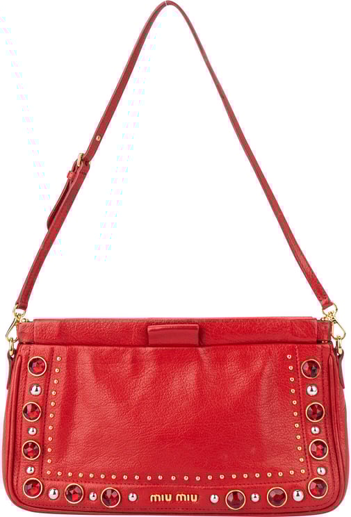 Miu Miu Miu Miu Red Leather Crystal Shoulder Bag