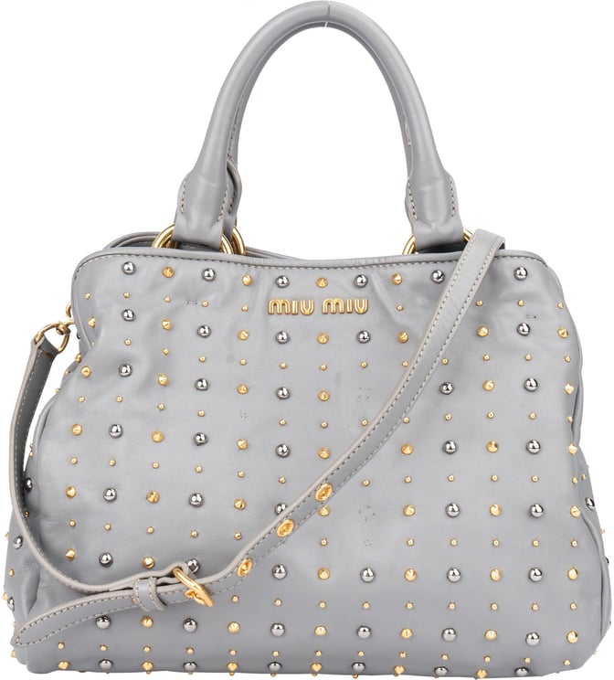 Miu Miu Miu Miu Grey Leather Bicolor Rivets Handbag