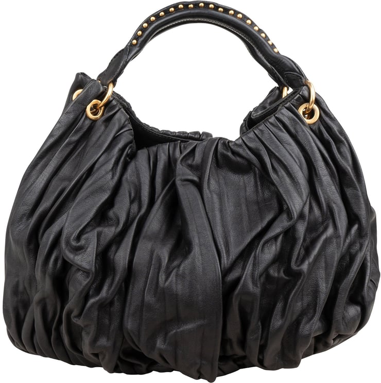 Miu Miu Miu Miu Nappa Leather Studded Hobo Handbag