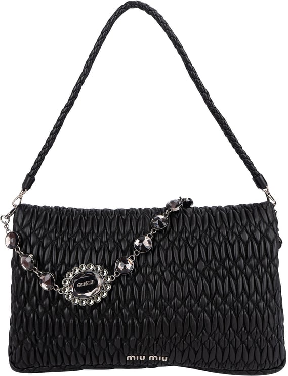 Miu Miu Miu Miu Matelassé Nappa Leather Hobo Crystal Embellishment Shoulder Bag