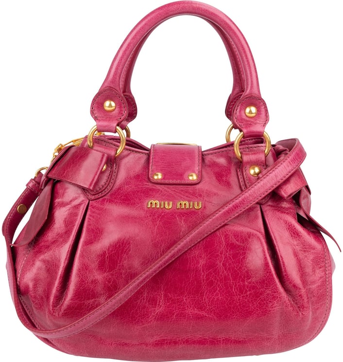 Miu Miu Miu Miu Pink Vitello Lux Leather Bow Handbag