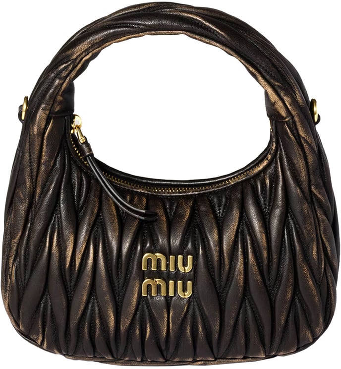 Miu Miu Black Hobo Wander Ruched Leather Handbag