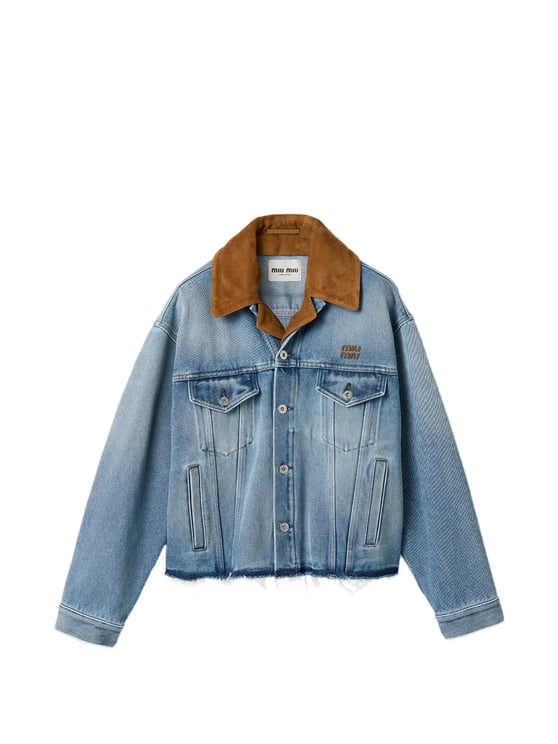 Miu Miu Light Blue Denim Leather Collar Jacket
