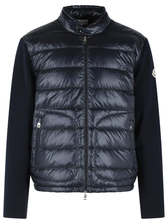 Moncler Padded Virgin Wool Crdigan With Zip Navy Blue