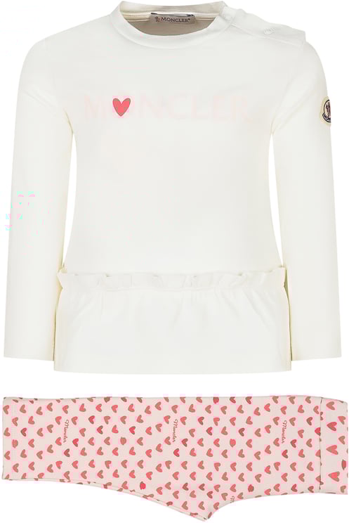Moncler Moncler Kids Completo Bianco e Rosa con Cuori