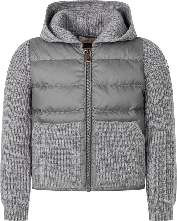 Moncler Cardigan con Cappuccio e Pannello Trapuntato