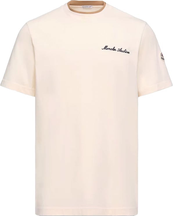 Moncler Geborduurd katoenen logo T-shirt, gebroken wit