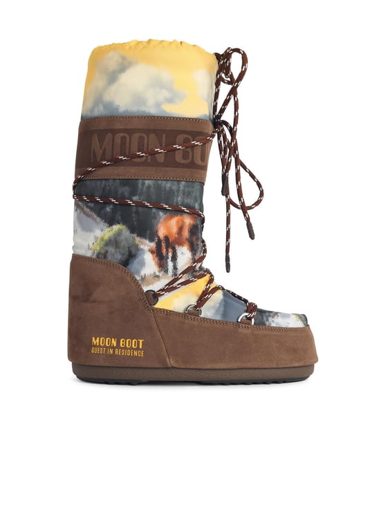 Moon Boot 'Icon Postcard' Brown Nylon And Suede Boots