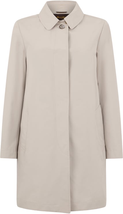 Moorer Knee-length beige coat, versatile and minimal.