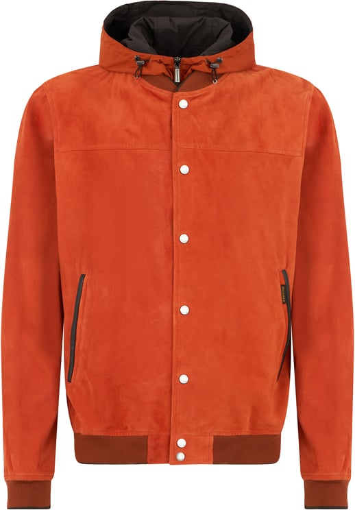 Moorer Orange leather jacket with hood, casual and versatile