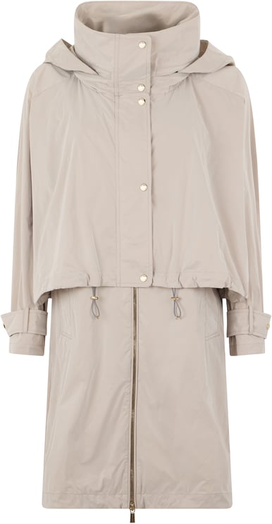 Moorer Beige long jacket with hood and modern zip closure