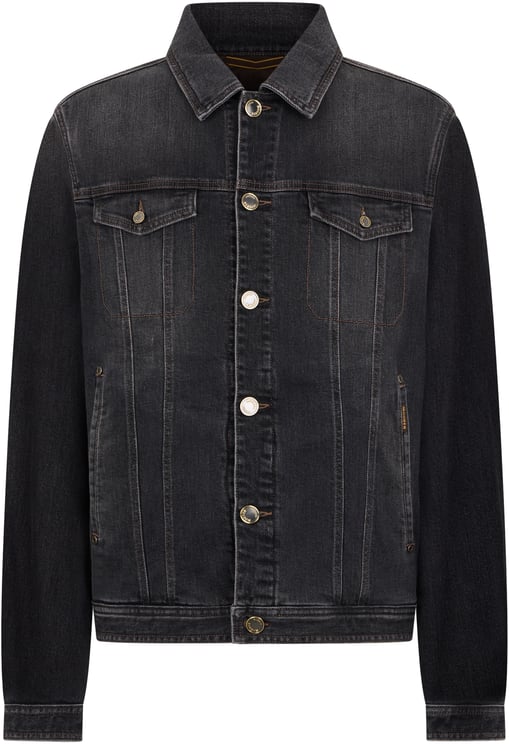 Moorer Black denim jacket with pockets, minimal and versatile.