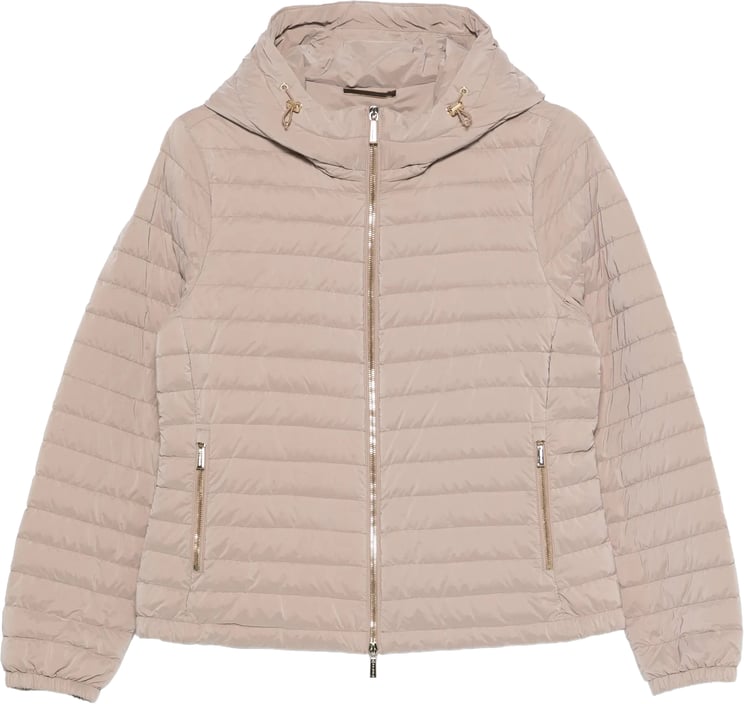 Moorer Neutral Quilted Hooded Jacket With Cropped Fit