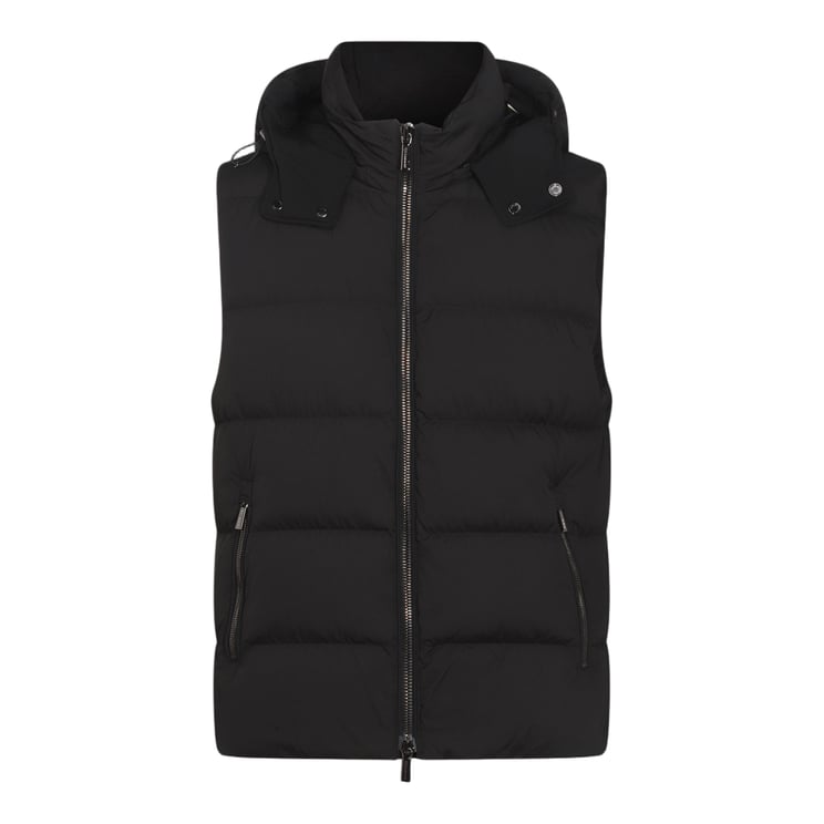 Moorer Padded Sleeveless Vest With High Collar And Detachable Hood