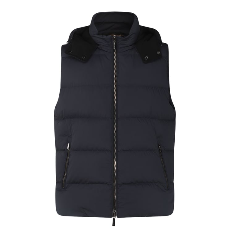 Moorer Sleeveless Padded Vest With Horizontal Quilting And Detachable Hood