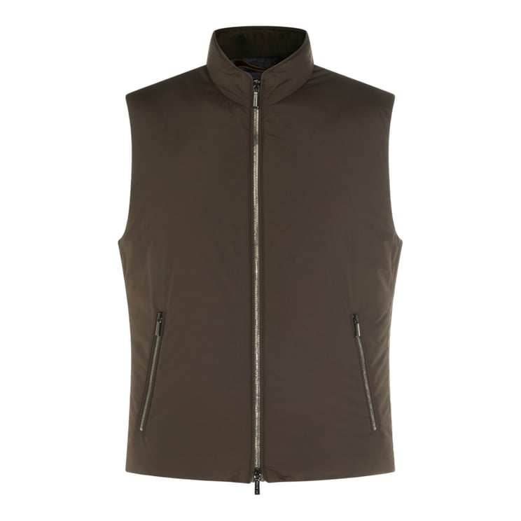Moorer Sleeveless Vest With High Stand Collar And Zipper Closure