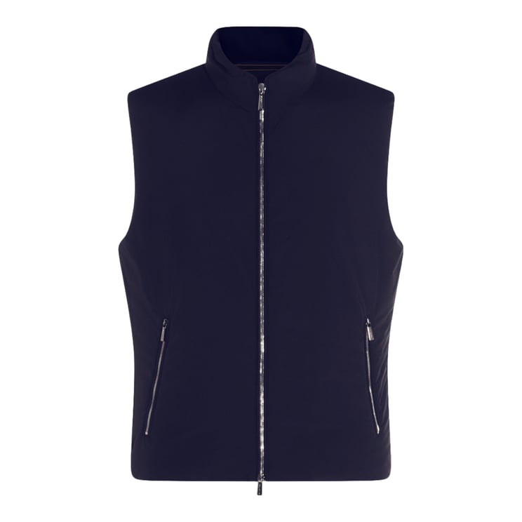 Moorer Sleeveless Black Vest With High Collar And Zipper Closure