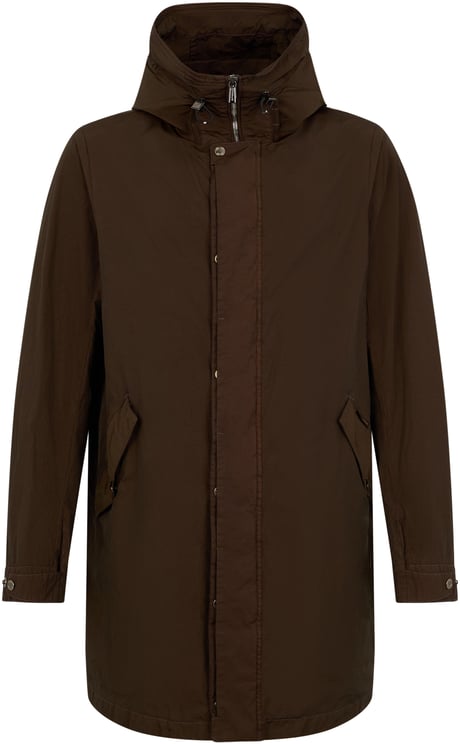 Moorer Long brown jacket with elegant hood