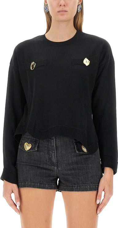 Moschino Cropped Black Wool Jersey Sweater