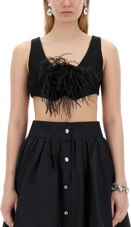 Moschino Cropped Black Vest With Feather Embellishment