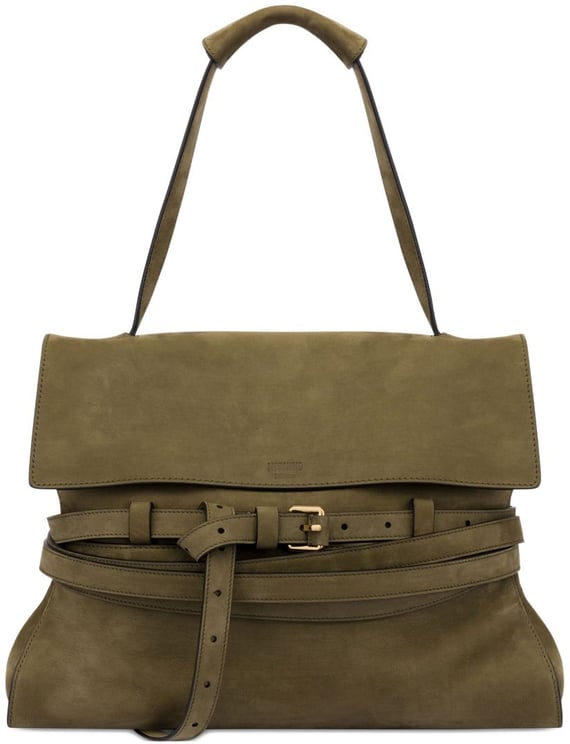 Moschino Structured Olive Green Foldover Top Bag