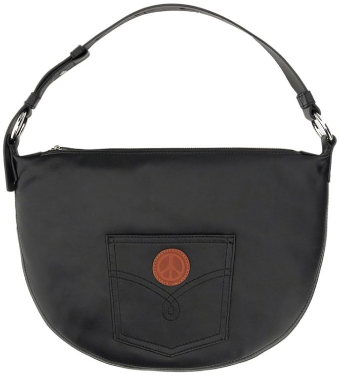 Moschino Rounded Black Nylon Shoulder Bag