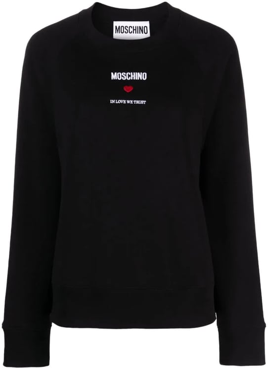 Moschino Black Relaxed Fit Cropped Cotton Logo Sweatshirt
