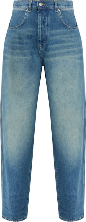 Moschino Mid-Blue Resin Treated Relaxed Fit Denim Jeans