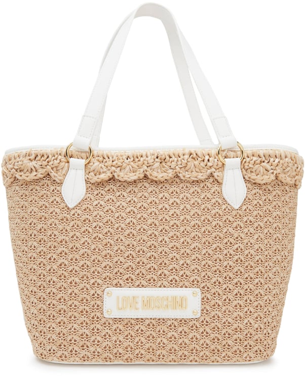 Moschino Logo Tag Rafia Tote Bag